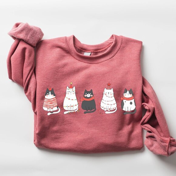 Cute Cat Christmas Sweatshirt – Perfect Cat Lover Gift for Christmas - Picture 1 of 3